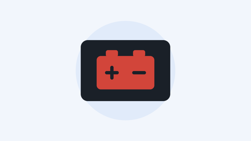 Illustration of the red battery symbol lit on a dark instrument cluster