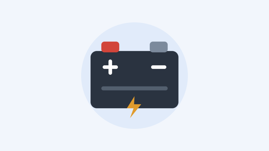 Illustration of a car battery with positive and negative terminals