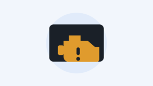 Illustration of the amber check engine symbol lit on a dark instrument cluster