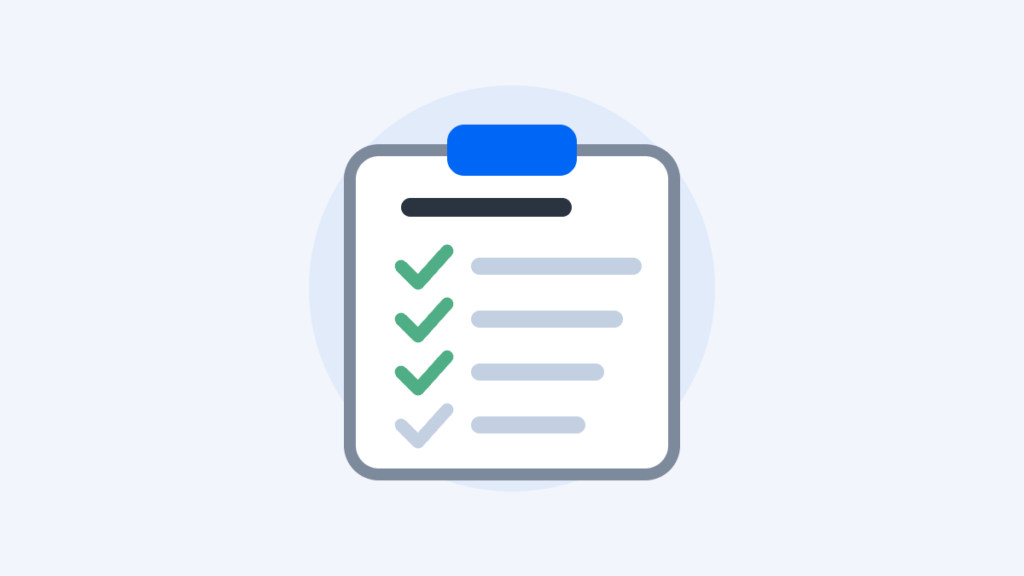 Illustration of a checklist on a clipboard with three items ticked and one outstanding
