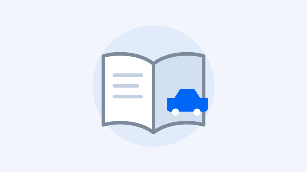 Illustration of an open owner manual with a small car symbol on the page
